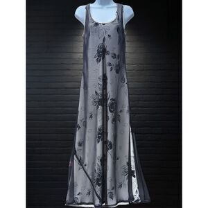 Express Womens Floral Maxi Dress Size 9/10 Black White Sheer Layered Sleeveless